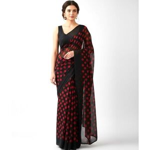 Nwots Elegant Black and Red Polka Dot Saree